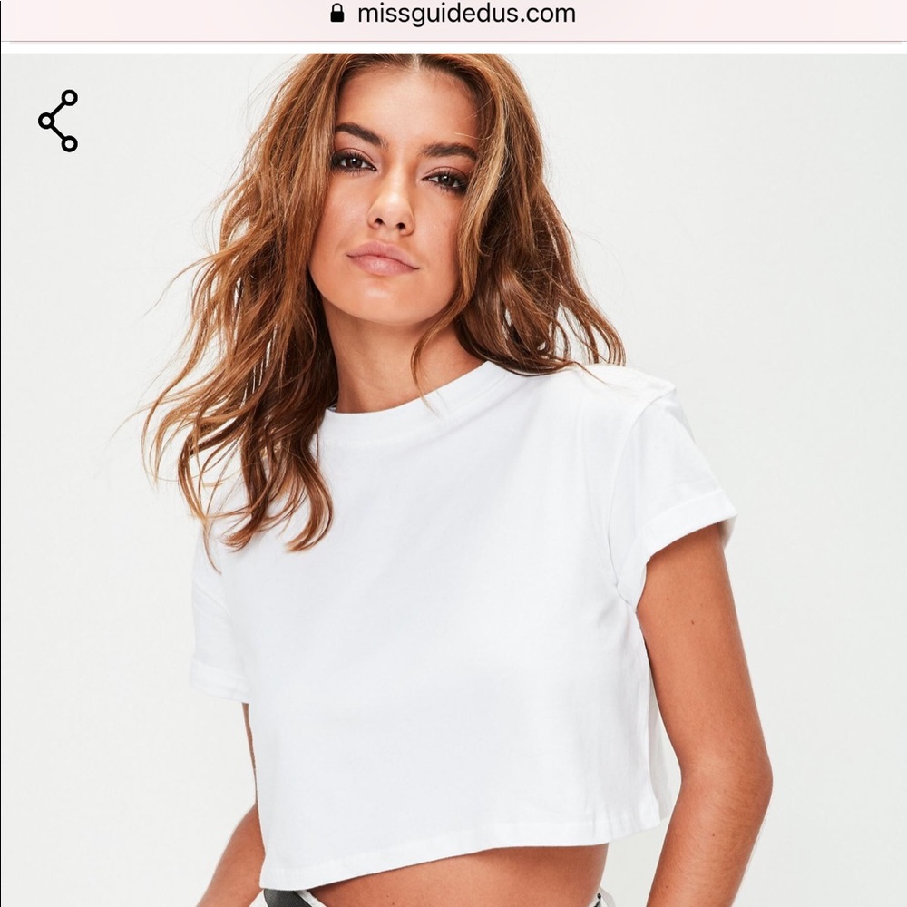 Missguided White Crop Top w/ Rolled Up Sleeves